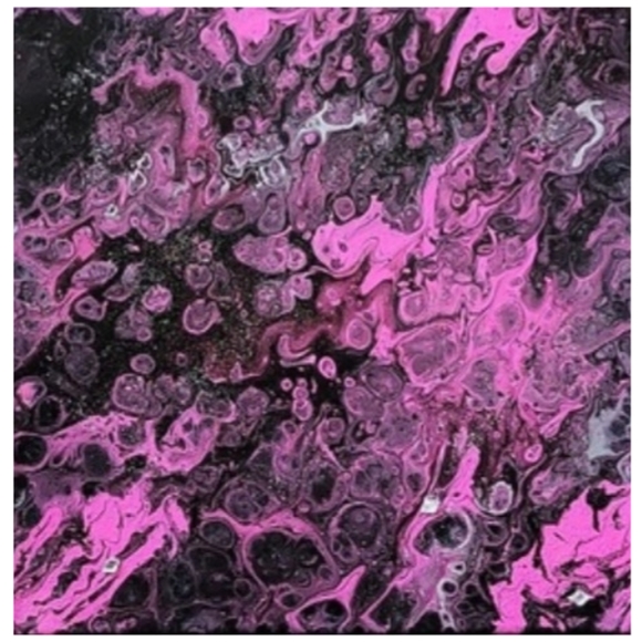 Hand Crafted Pink Black and Silver Abstract Design 12x12 Inches Canvas Picture - Picture 2 of 4